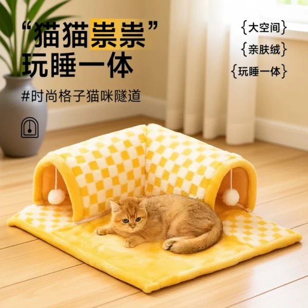 Maze Tunnel Cat Nest Winter Cat Sleeping All-in-one Thickened Warm Sleeping Mat Cat Shelter House Universal for All Seasons Removable and Washable
